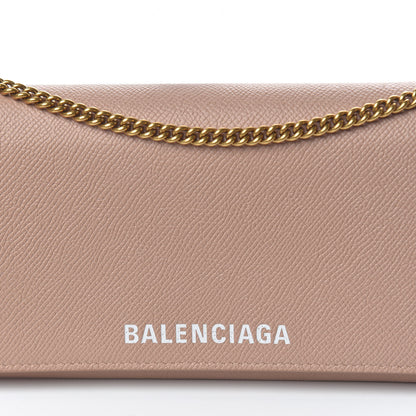 Balenciaga Signature Grained Calfskin Logo Ville Continental Wallet on Chain Beige 10 of 11