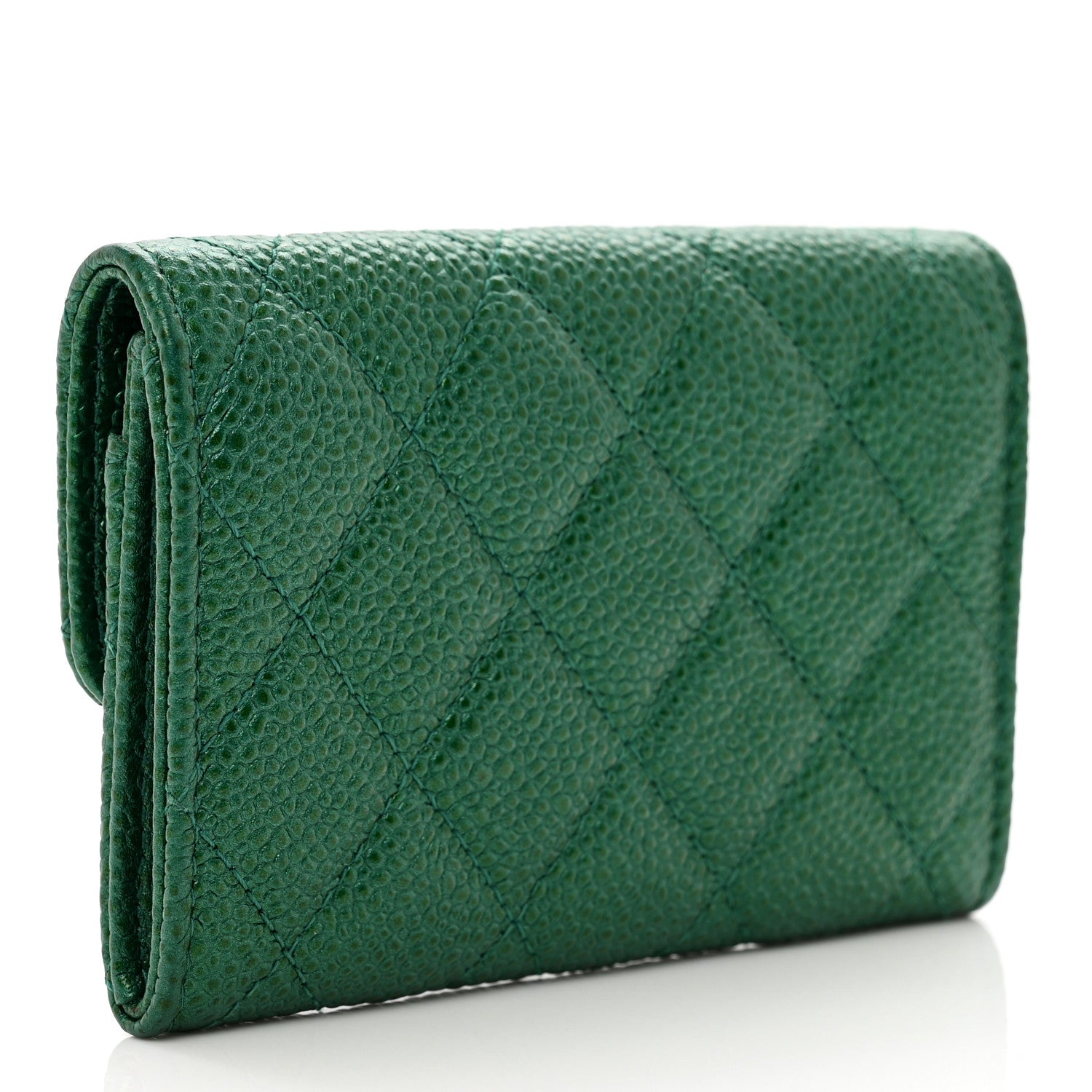 Chanel Metallic Caviar Quilted Flap Card Holder Wallet Green 3 of 9