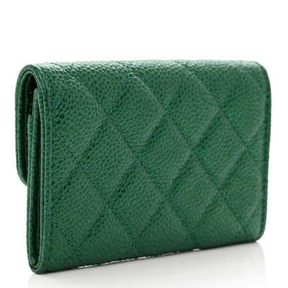 Chanel Metallic Caviar Quilted Flap Card Holder Wallet Green 3 of 9