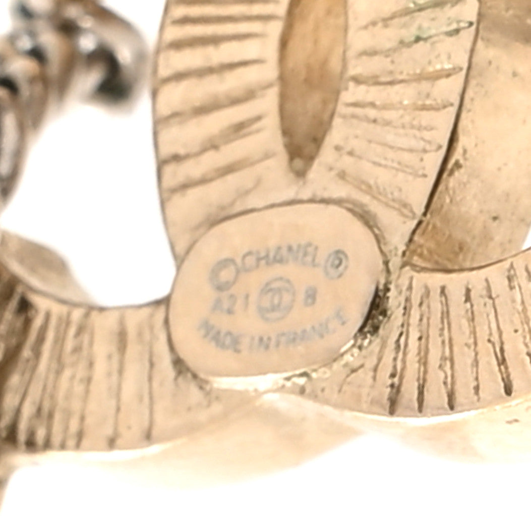 Chanel Crystal Chain CC Earrings Gold 4 of 5