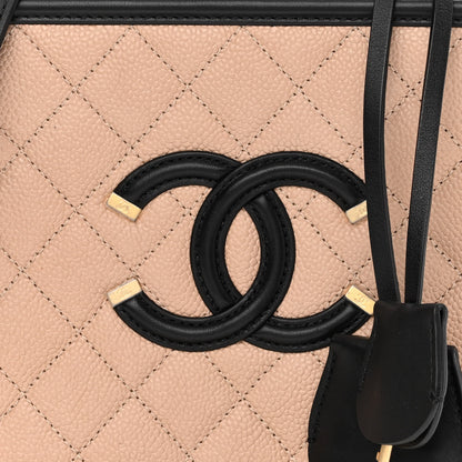 Chanel Caviar Quilted Medium CC Filigree Vanity Case Beige Black 8 of 11