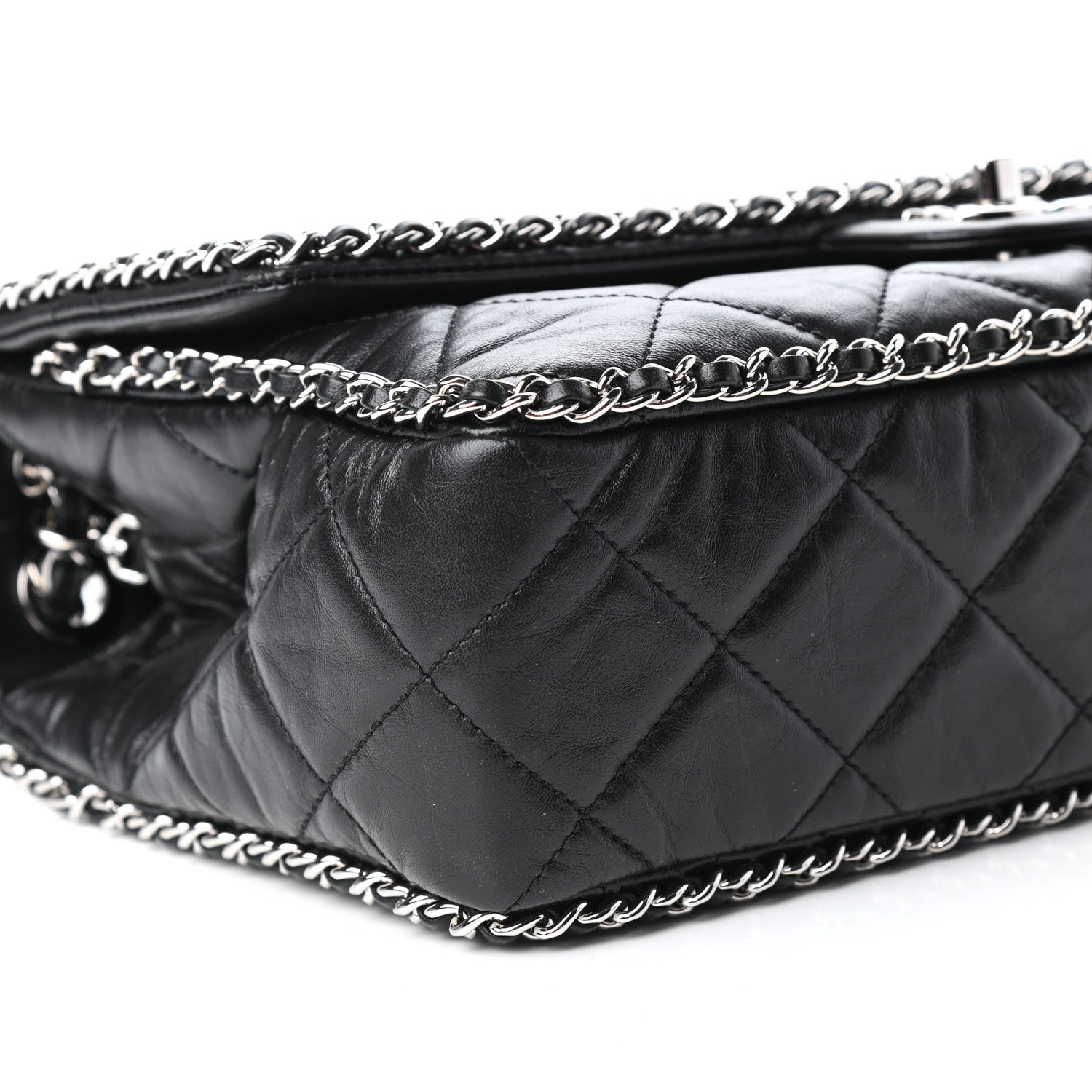 Chanel Crumpled Calfskin Quilted Large Chain All Over Flap Bag Black 8 of 9