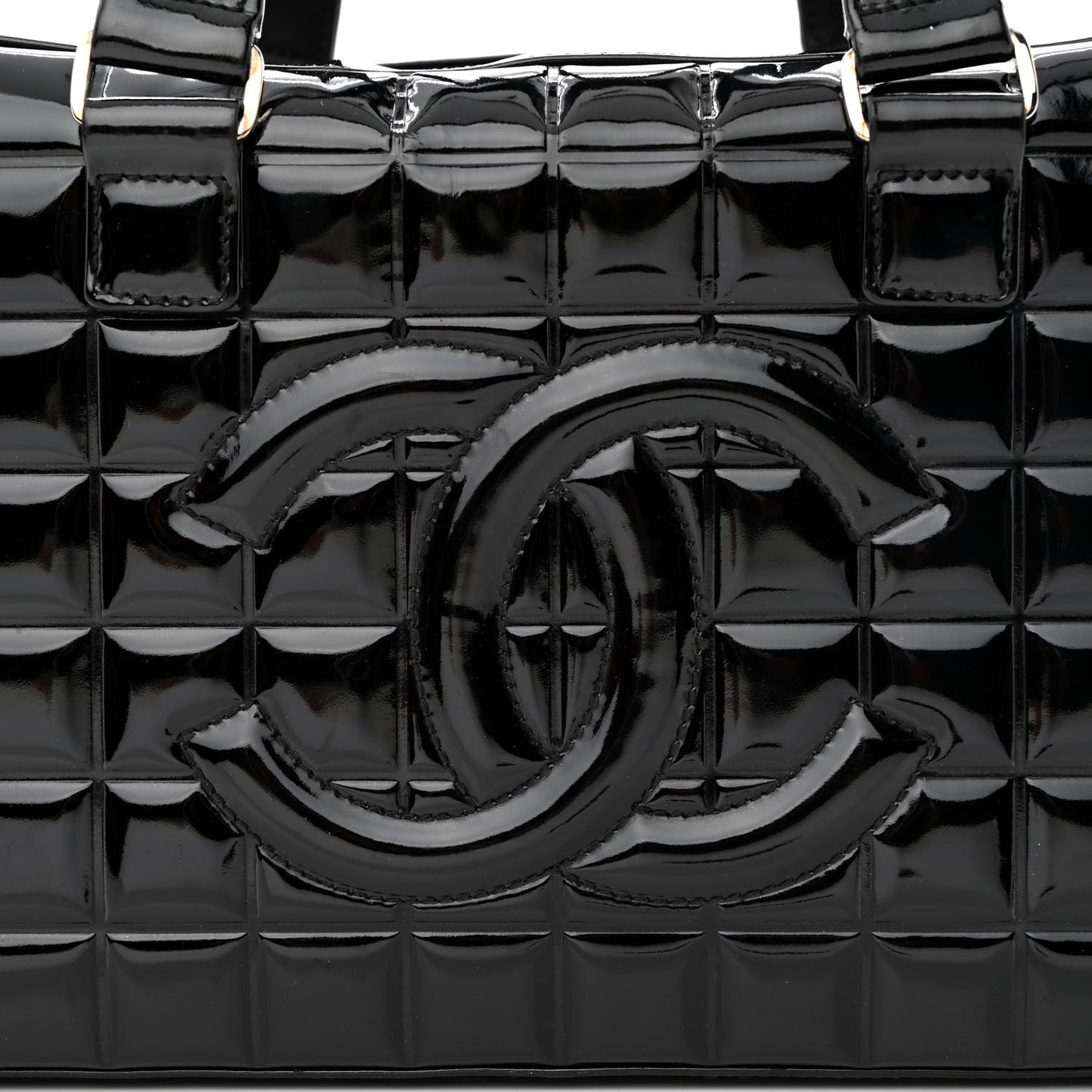 Patent Quilted Chocolate Bar Bowler Black