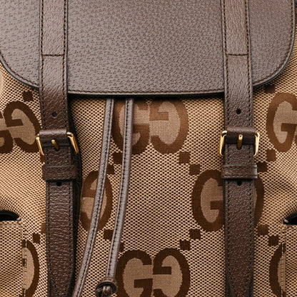 Gucci Monogram Jumbo GG Textured Dollar Calfskin Web Double Buckle Backpack Camel Ebony New Acero 9 of 13