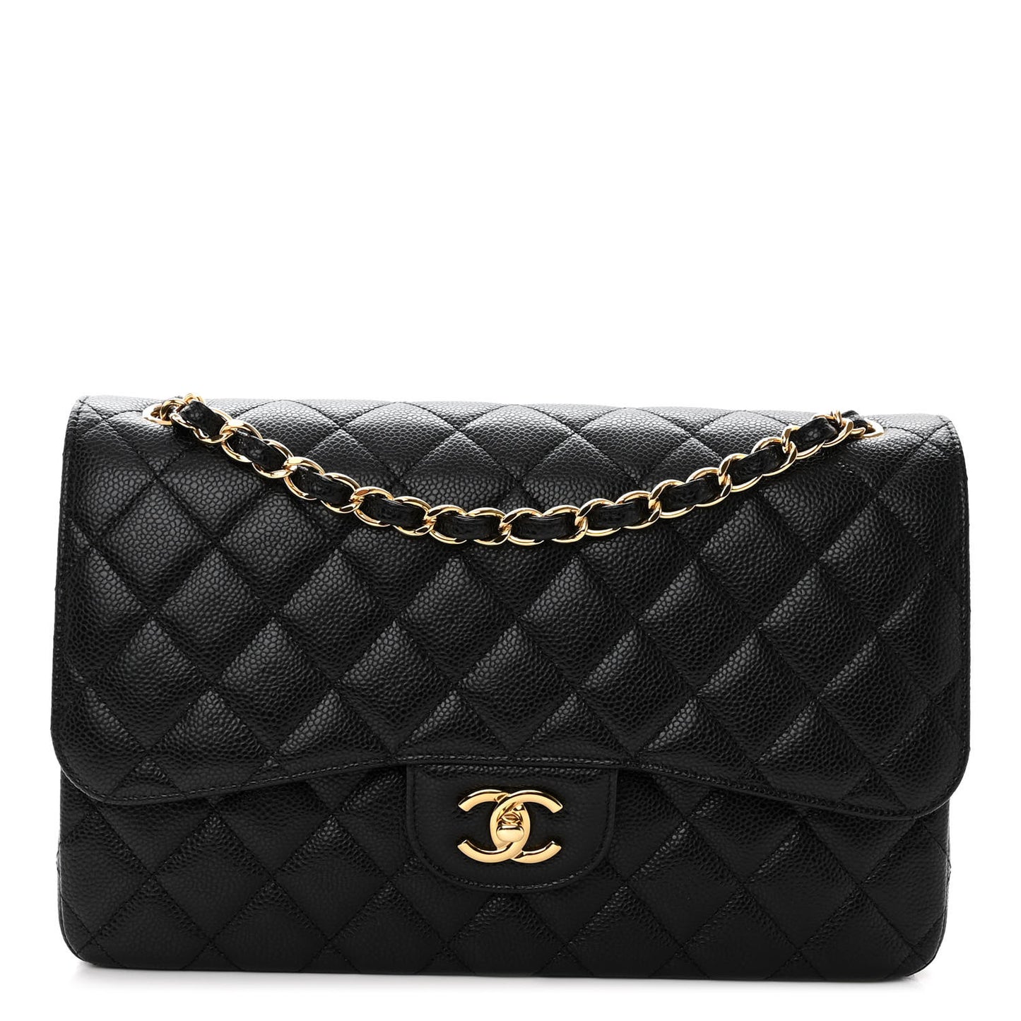 Caviar Quilted Jumbo Double Flap Black