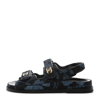 Chanel Denim Velcro Dad Sandals 39 Dark Grey Blue Black 1 of 9
