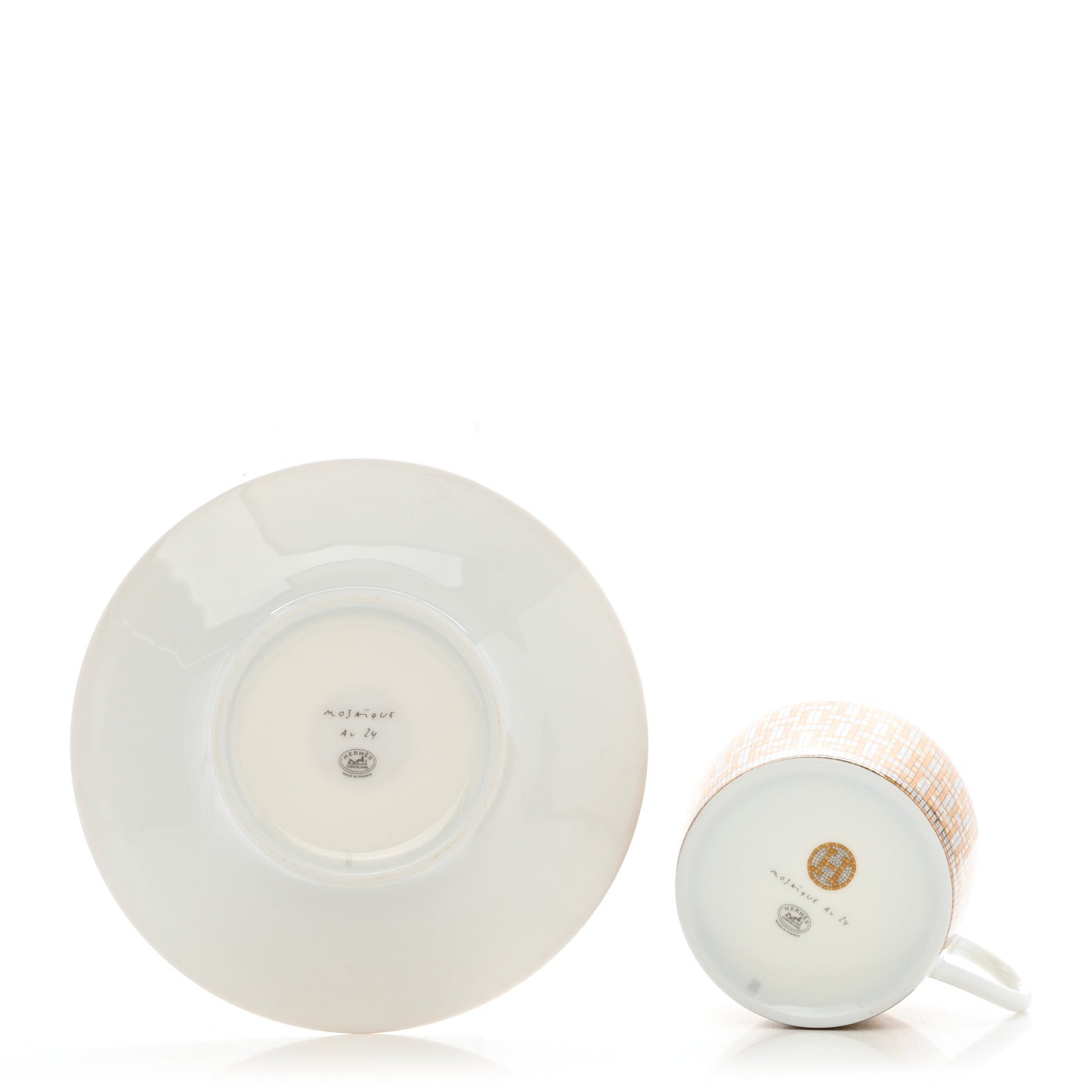 Porcelain Mosaique Au 24 Gold Tea Cup And Saucer Set Of 2