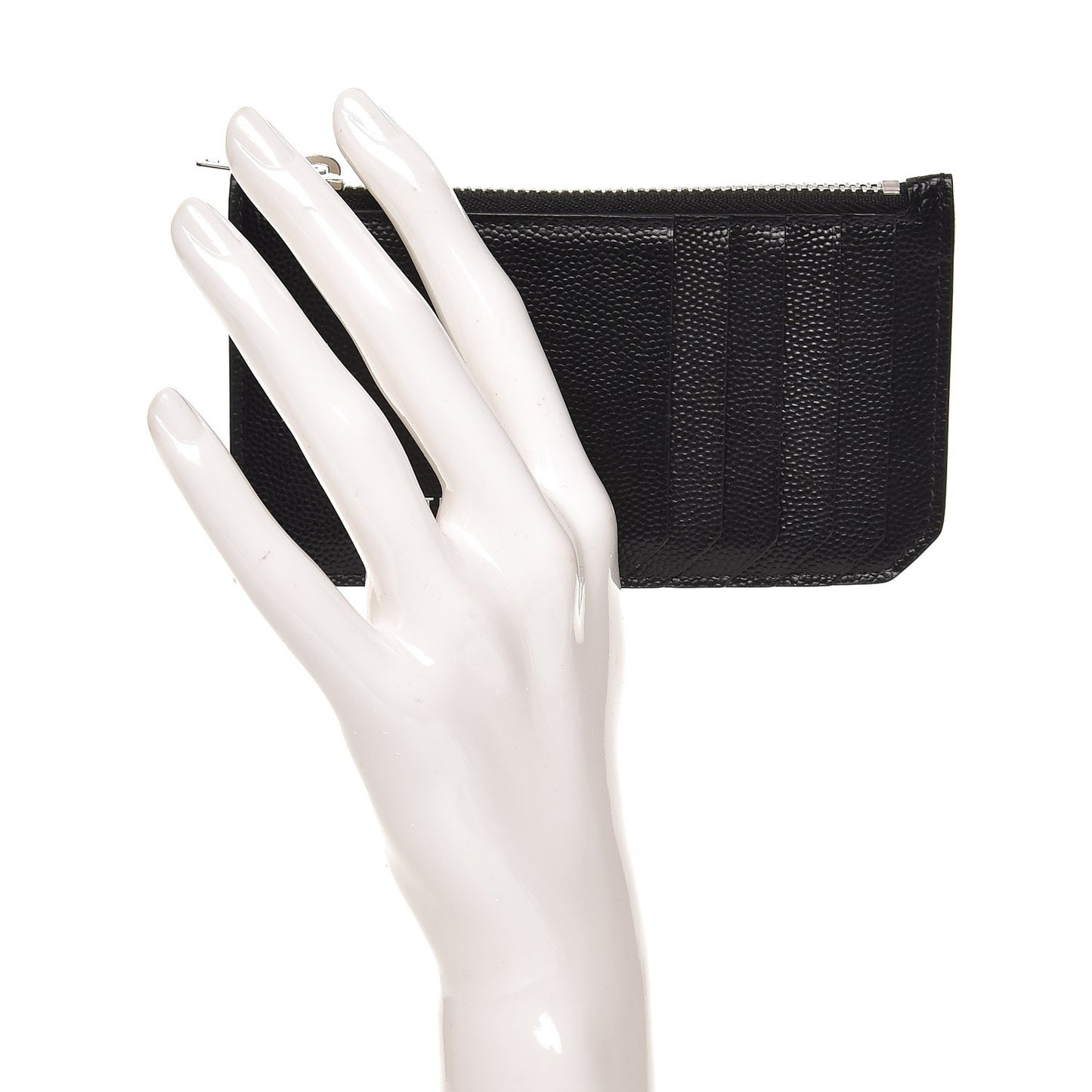 Grained Calfskin 5 Fragments Zip Pouch Card Holder Black