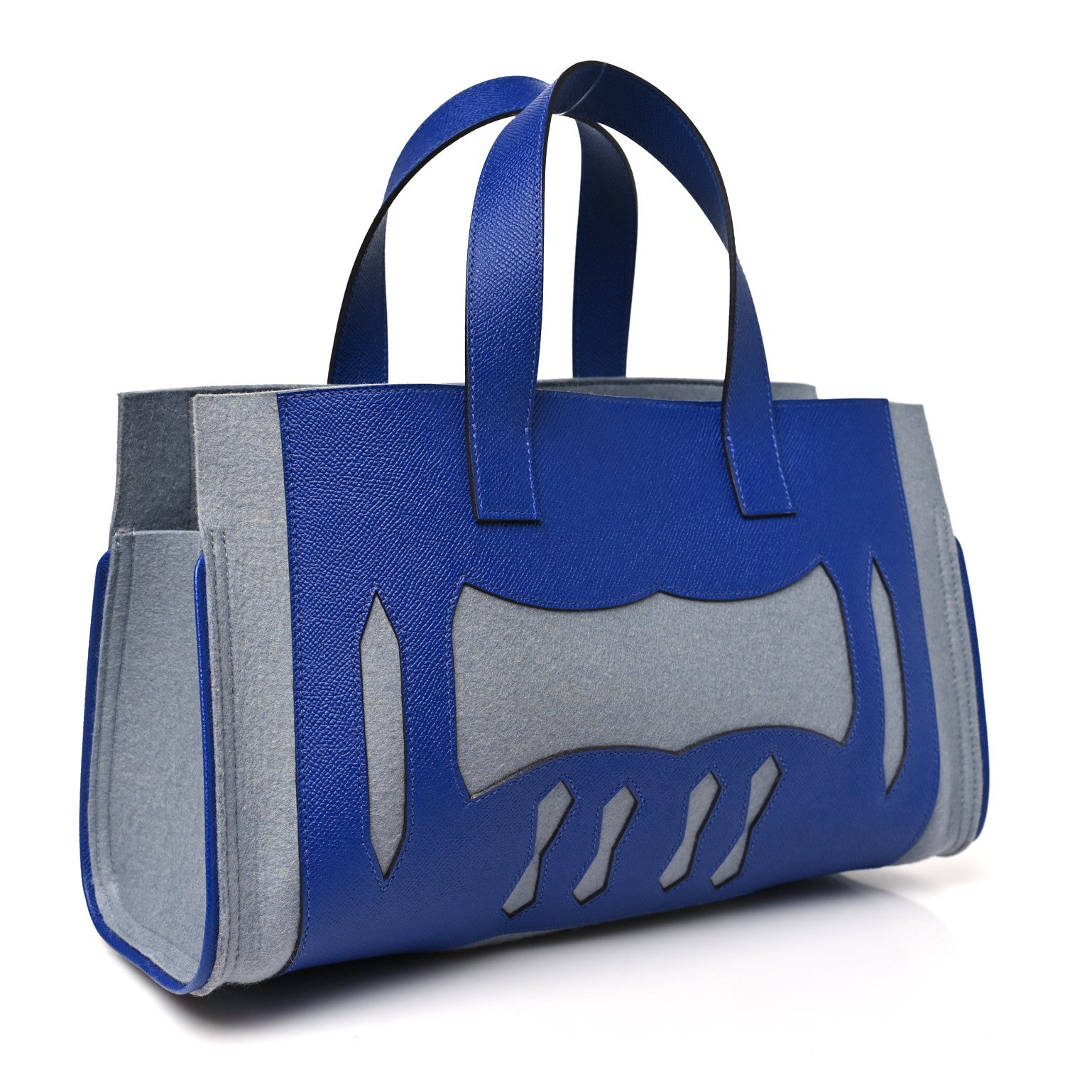 Hermes Wool Epsom Petit H  Decoupe Basse Skeleton PM Gris Clair Bleu Electrique 3 of 9