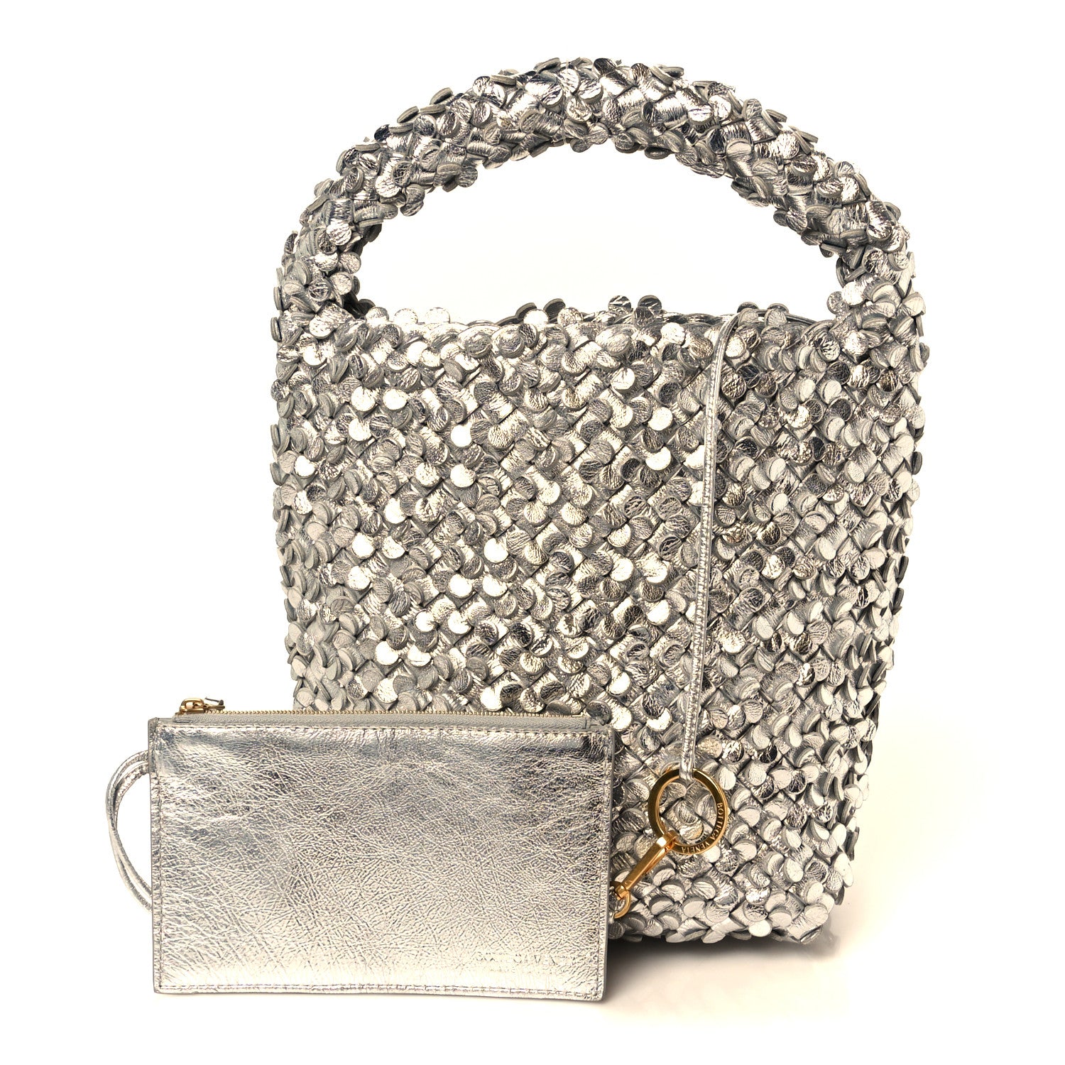 Bottega Veneta Laminated Nappa Intreccio Paillettes Small Cabat Bucket Silver 3 of 12
