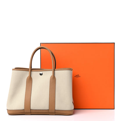 Hermes Toile Militaire Vache Country Garden Party 30 TPM Tote Beton Biscuit 9 of 9