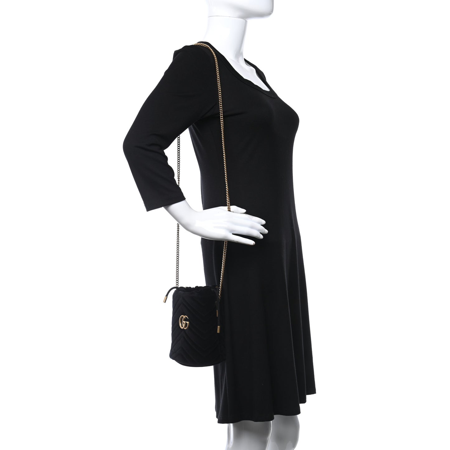 Velvet Matelasse Mini GG Marmont 2.0 Bucket Bag Black