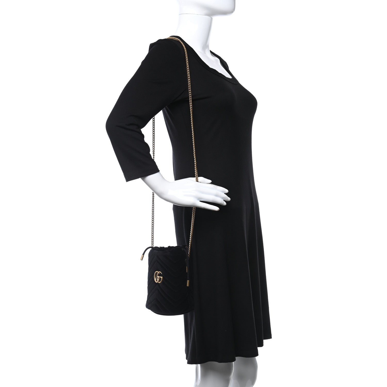 Gucci Velvet Matelasse Mini GG Marmont 2.0 Bucket Bag Black 2 of 10