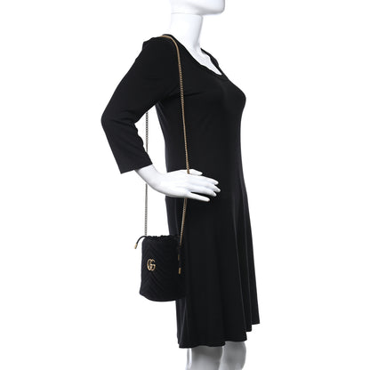 Gucci Velvet Matelasse Mini GG Marmont 2.0 Bucket Bag Black 2 of 10