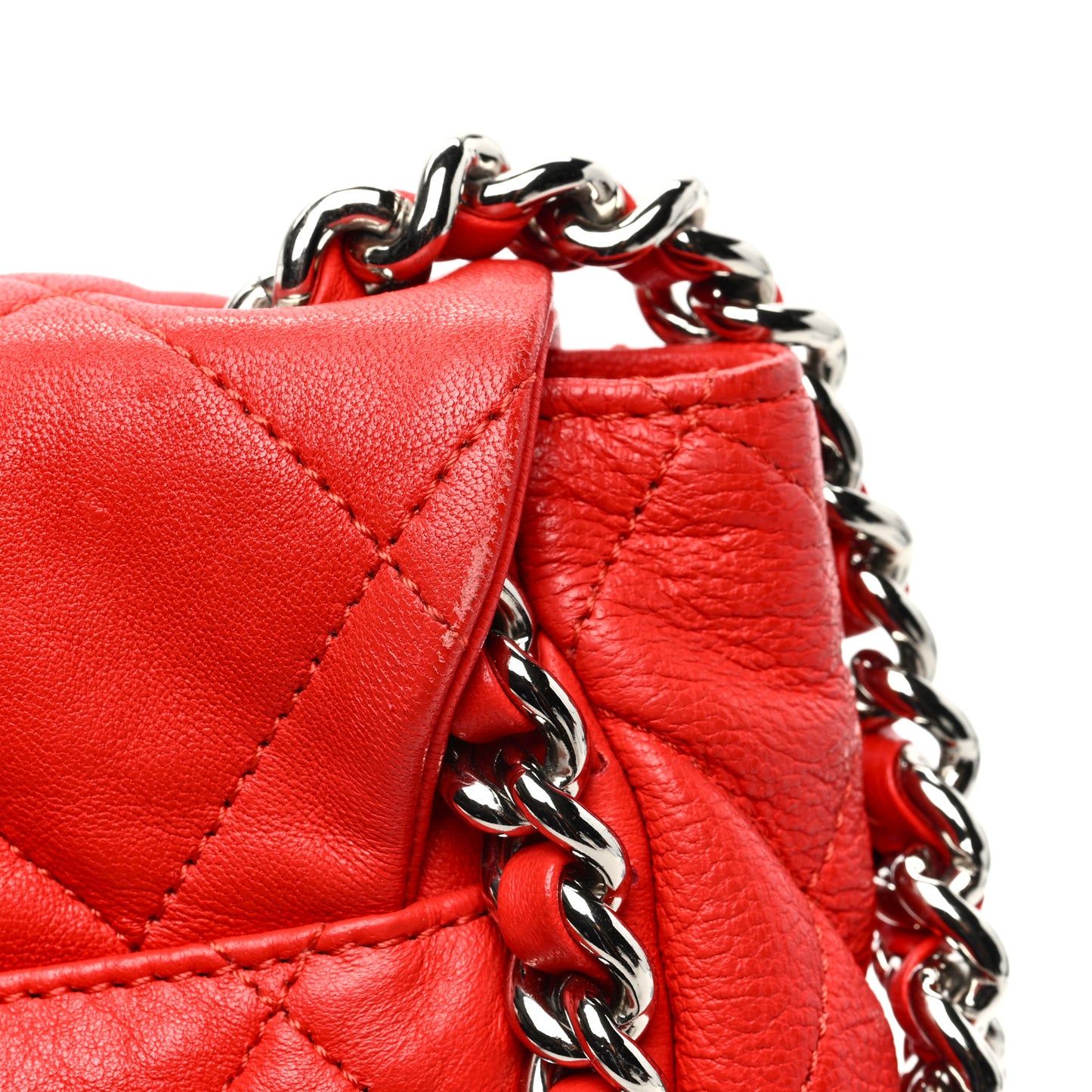 Washed Lambskin Quilted Maxi Chain Around Flap Red