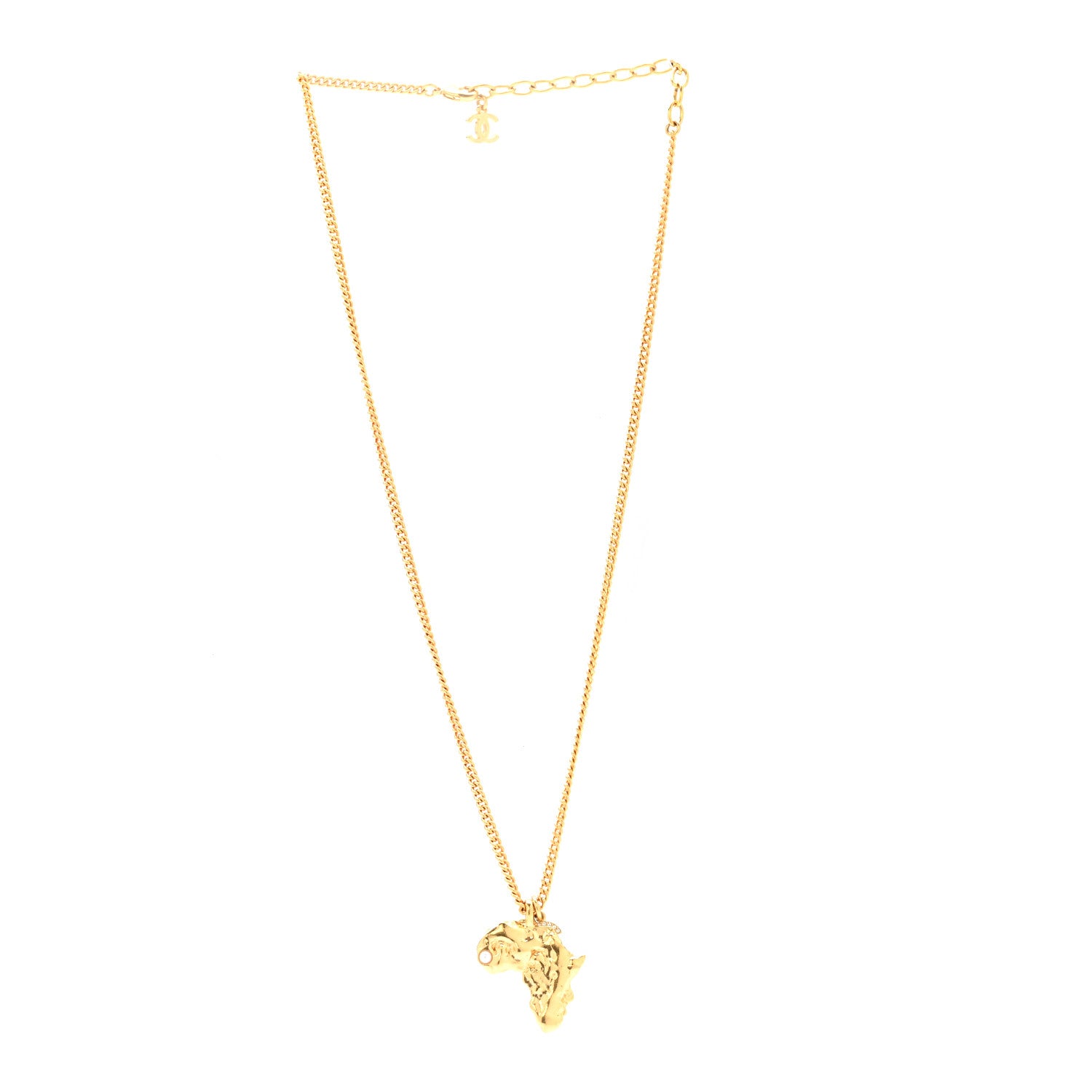Chanel Crystal Pearl CC Africa Pendant Necklace Gold White 3 of 5