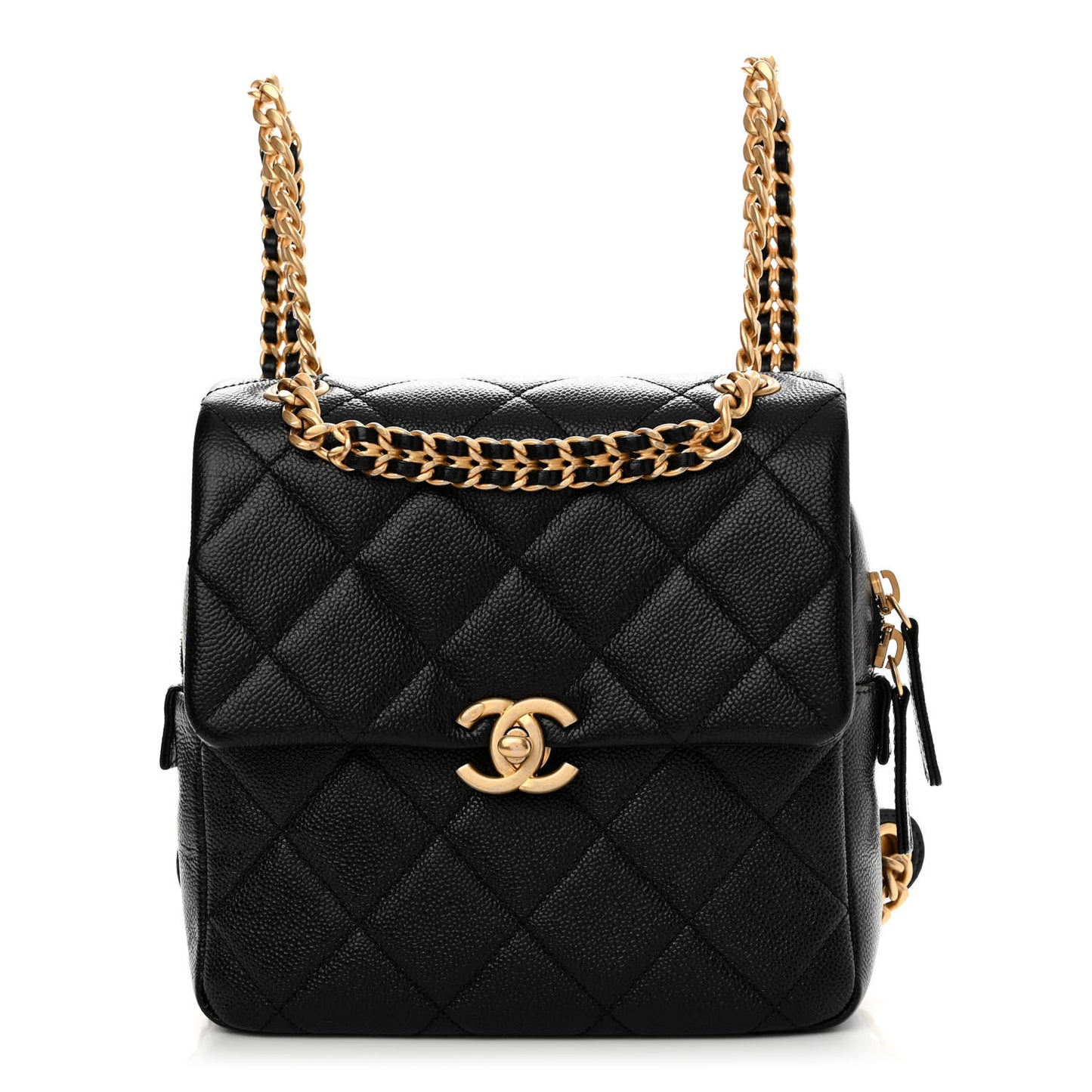 Shiny Caviar Quilted Chain Melody Backpack Black