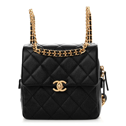 Chanel Shiny Caviar Quilted Chain Melody Backpack Black 1 of 10