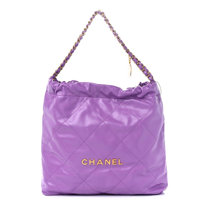Chanel Shiny Calfskin Quilted Chanel 22 Drawstring Bag Purple 1 of 12