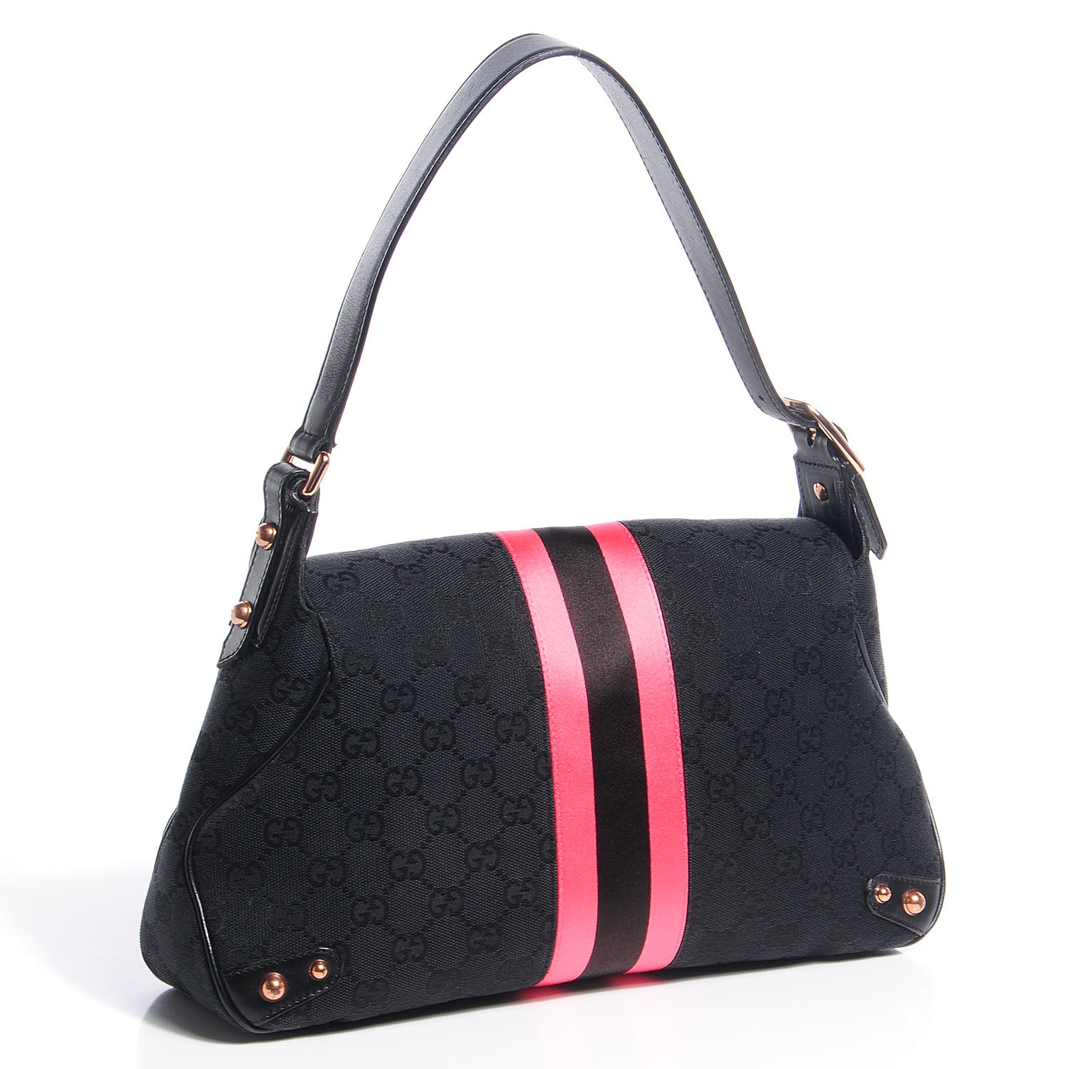 Gucci Monogram Horsebit Web Flap Bag Black Pink 3 of 7