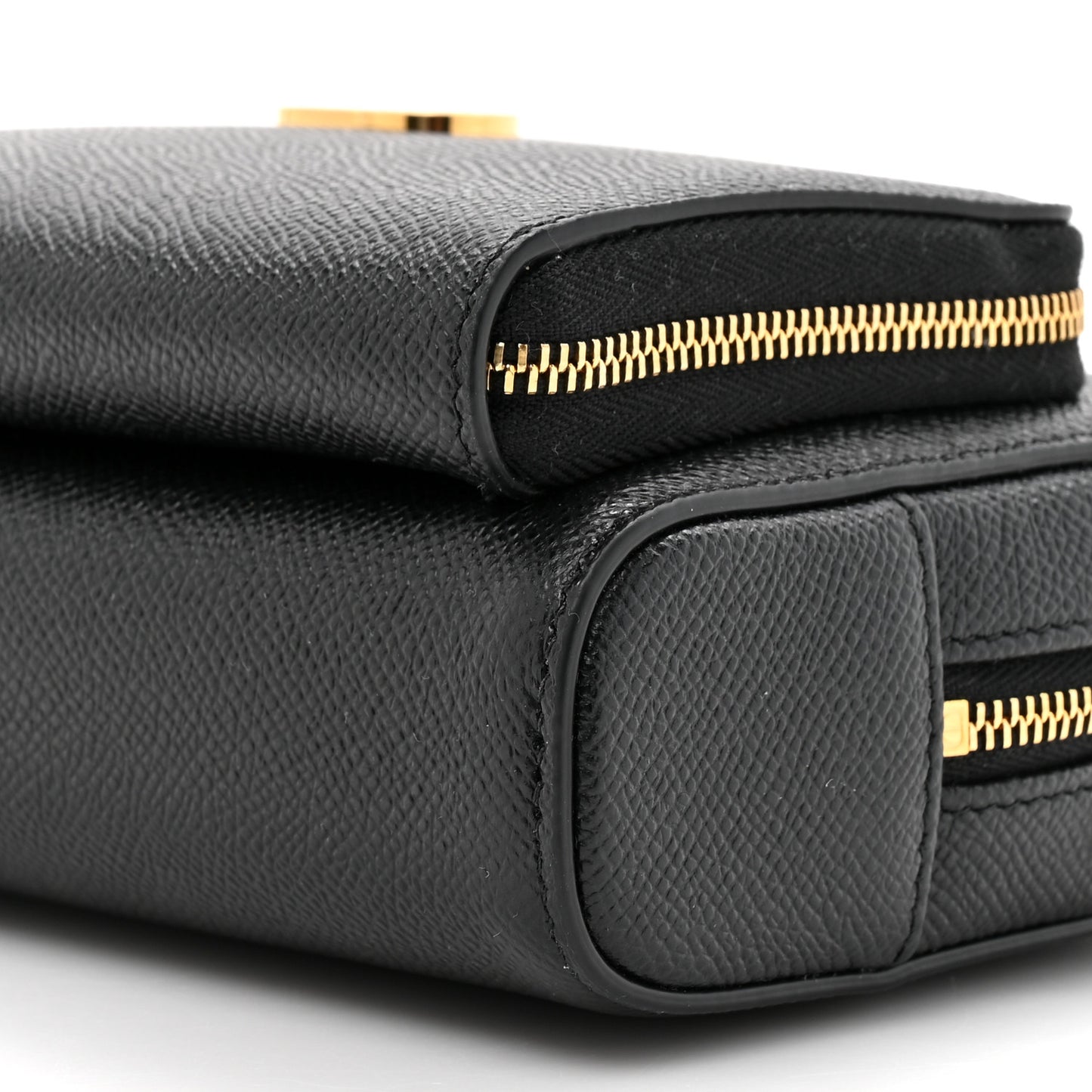 Grained Calfskin Caro Double Pouch Black