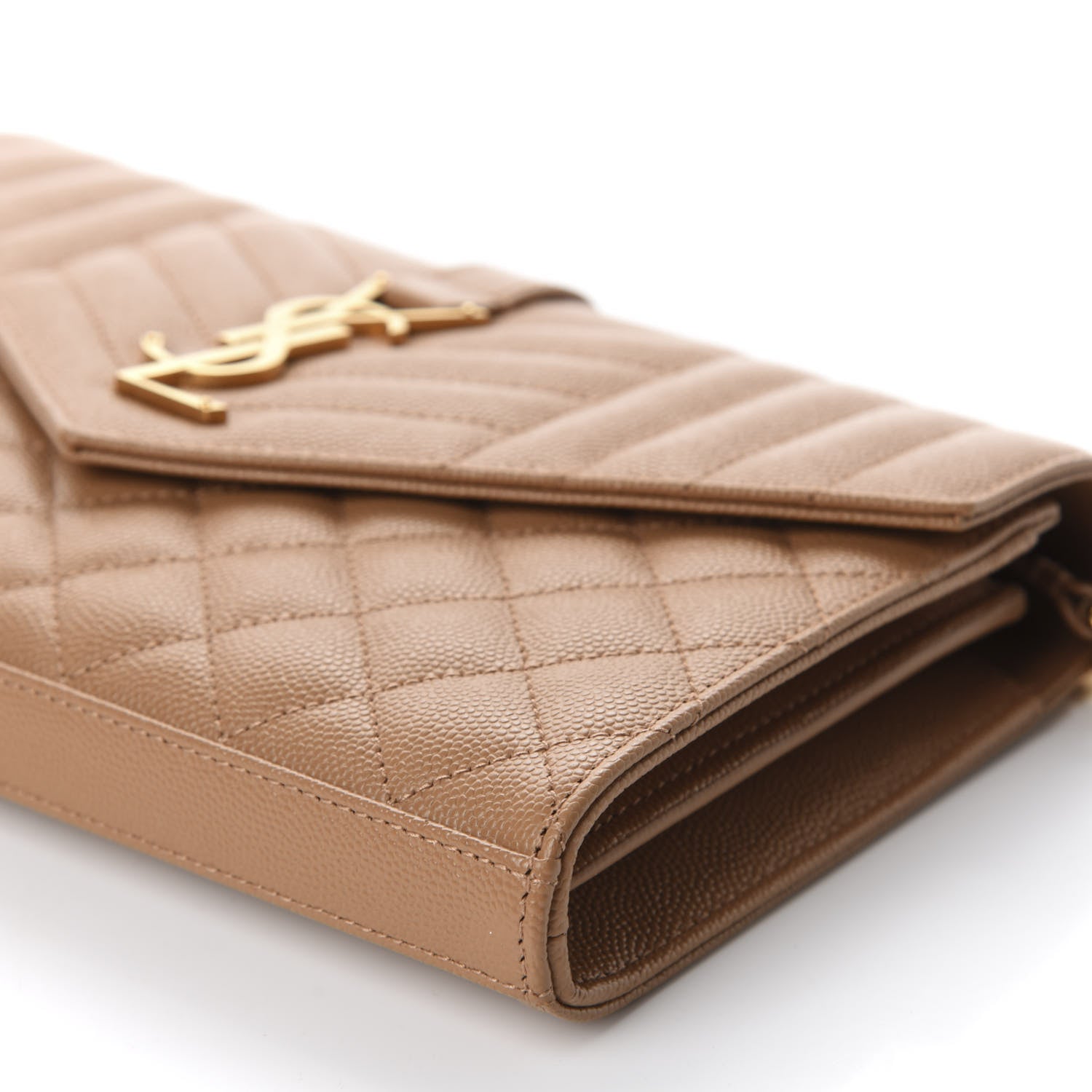 Saint Laurent Grain De Poudre Mixed Matelasse Triquilt Monogram Chain Wallet Dune 7 of 10