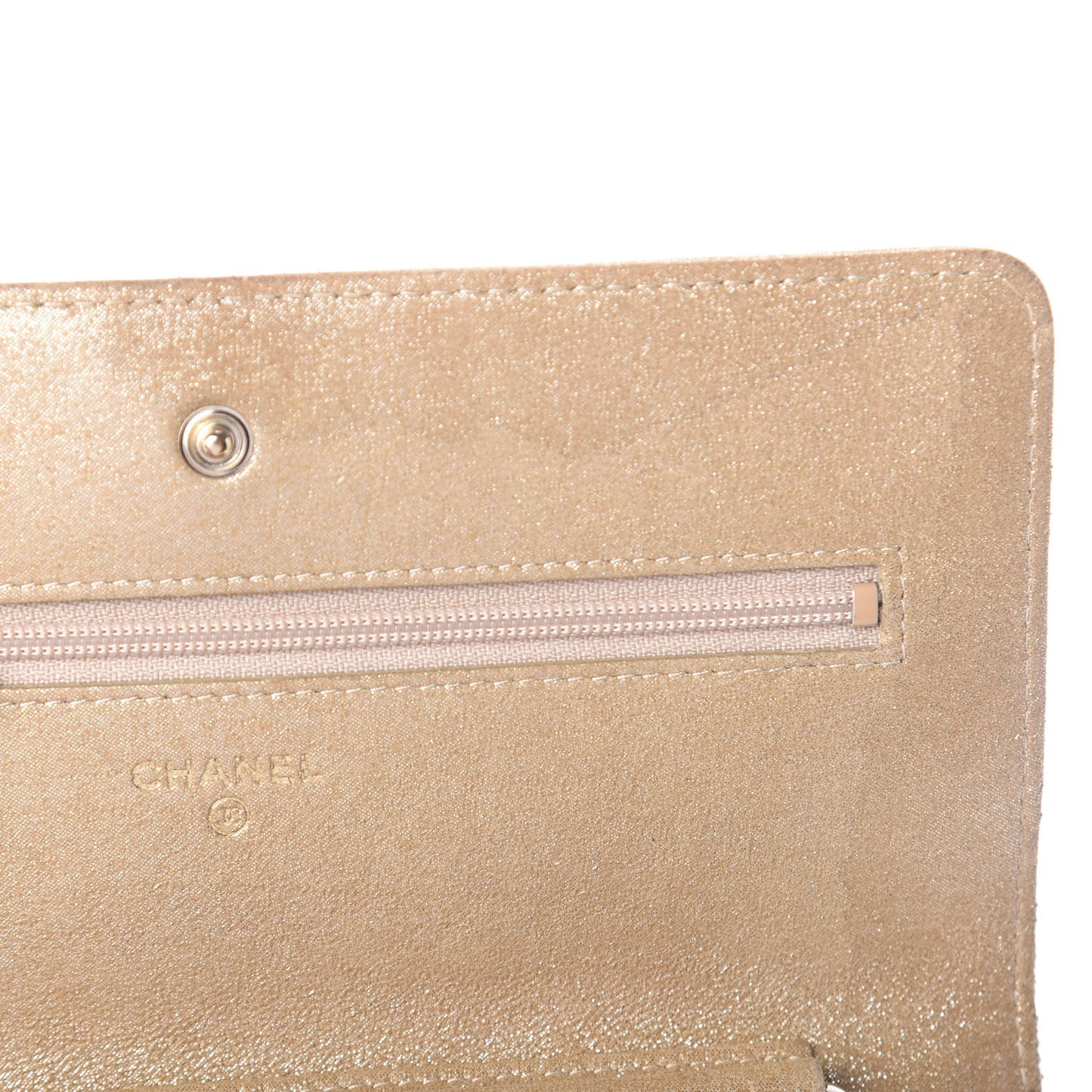 Iridescent Calfskin Quilted Wallet On Chain WOC Gold