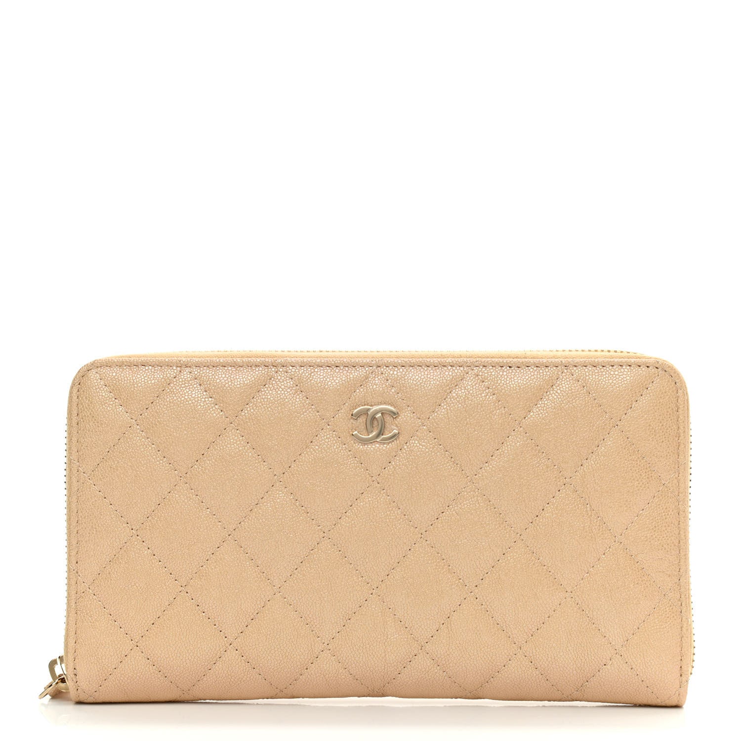 Chanel Iridescent Caviar Quilted Large Zip Around Organizer Wallet Beige 1 of 8