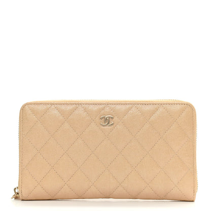 Chanel Iridescent Caviar Quilted Large Zip Around Organizer Wallet Beige 1 of 8