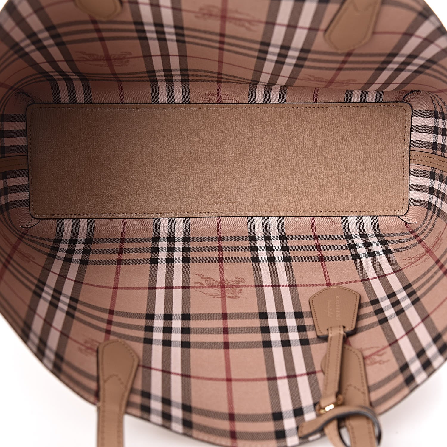 Burberry Grainy Calfskin Haymarket Check Medium Reversible Tote Camel 9 of 16
