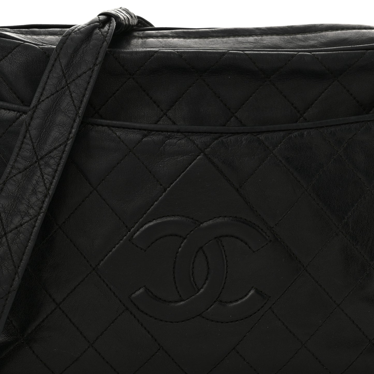 Lambskin Quilted Tassel Camera Case Black