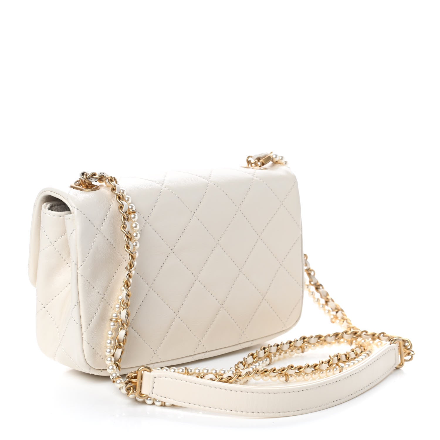 Chanel Calfskin Quilted Mini Crystal Pearls Rectangular Flap White 3 of 10