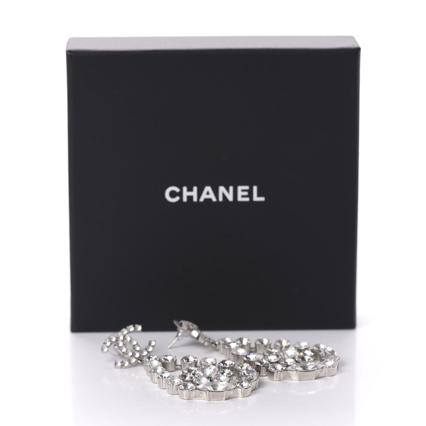 Crystal CC Tear Drop Earrings Silver