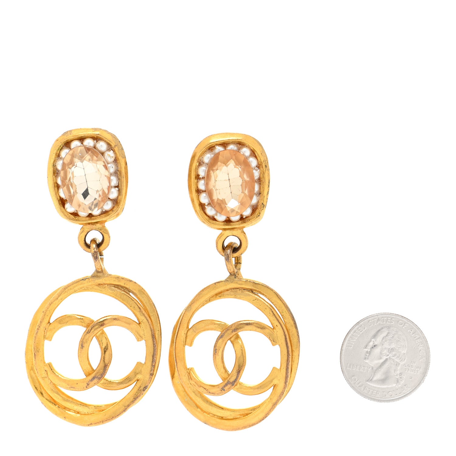 Chanel Crystal Pearl CC Drop Clip On Earrings Gold 2 of 6