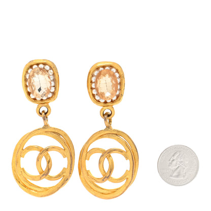 Chanel Crystal Pearl CC Drop Clip On Earrings Gold 2 of 6