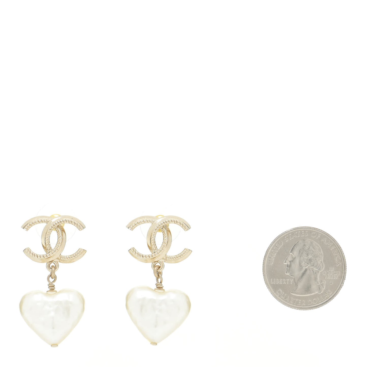 Pearl CC Heart Drop Earrings Gold