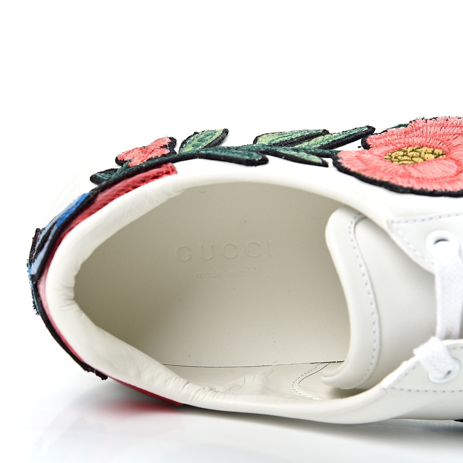 Gucci Calfskin Web Floral Embroidered Womens Ace Sneakers 39 White 8 of 10