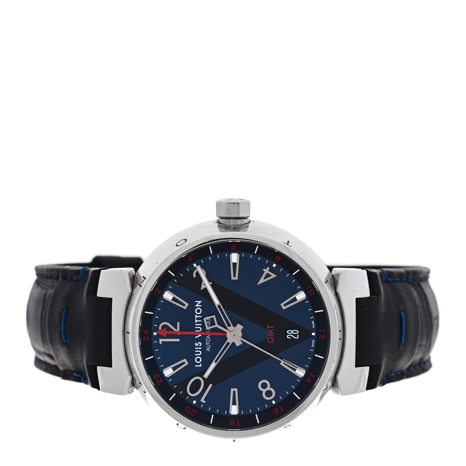 Louis Vuitton Stainless Steel Alligator 39mm Tambour GMT Automatic Watch Blue 2 of 4