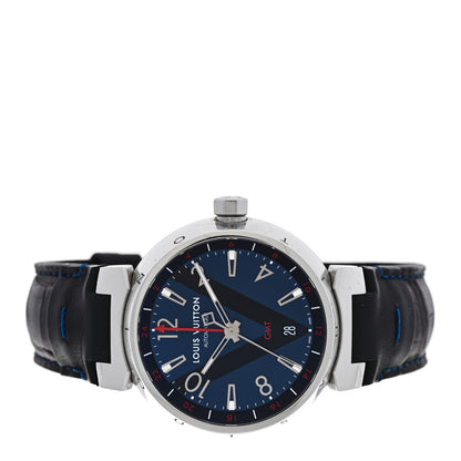 Louis Vuitton Stainless Steel Alligator 39mm Tambour GMT Automatic Watch Blue 2 of 4