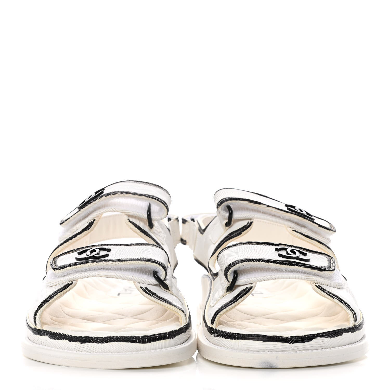Chanel Printed Calfskin Velcro Dad Sandals 41 White Black 2 of 10