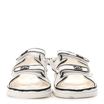 Chanel Printed Calfskin Velcro Dad Sandals 41 White Black 2 of 10