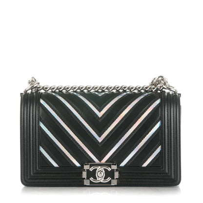 Chanel Lambskin Iridescent PVC Chevron Quilted Medium Boy Flap Black Silver 1 of 9