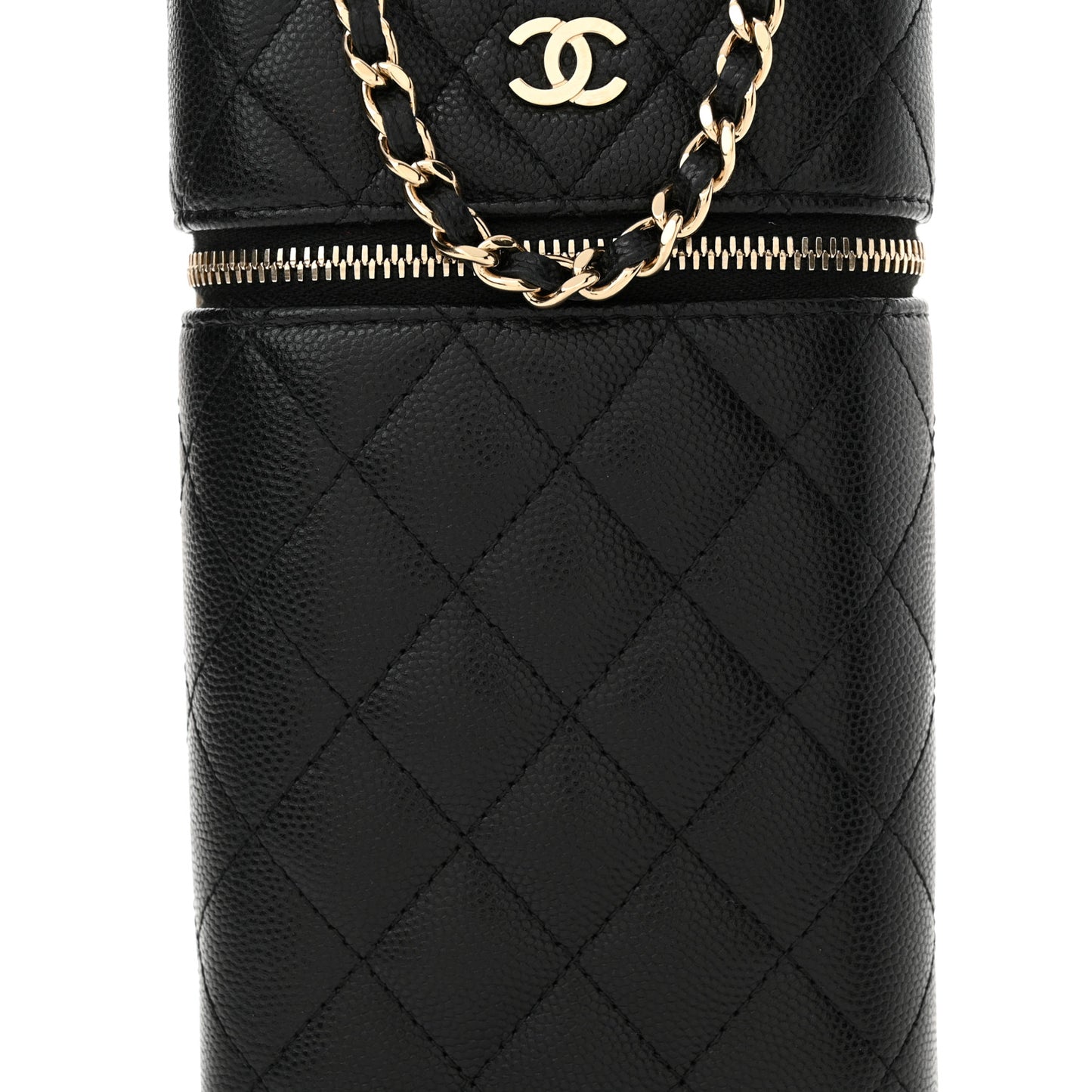 Caviar Quilted Phone Holder With Chain Black
