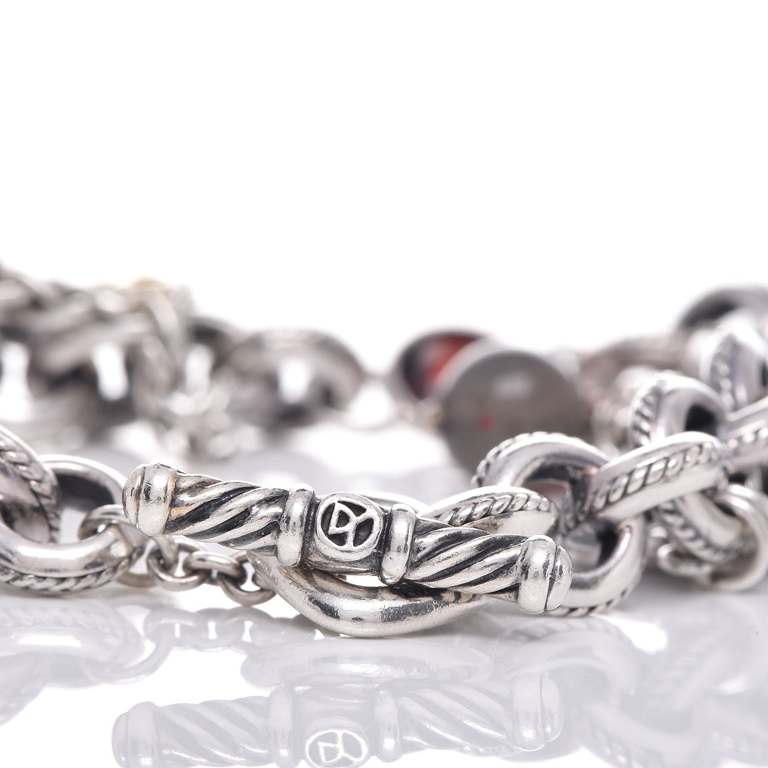 David Yurman Sterling Silver 18K Yellow Gold Carnelian Garnet Pearl Labradorite Old World Charm Bracelet 5 of 5