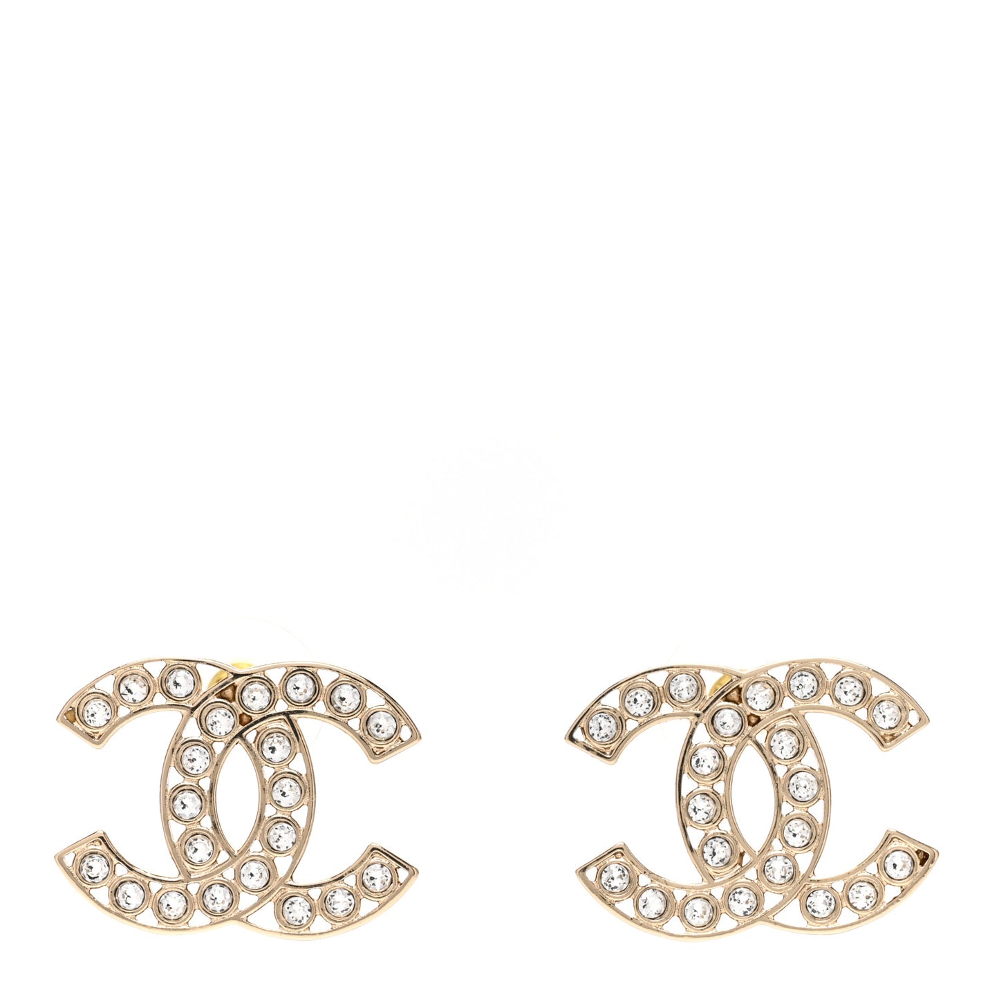 Metal Crystal Large CC Earrings Light Gold