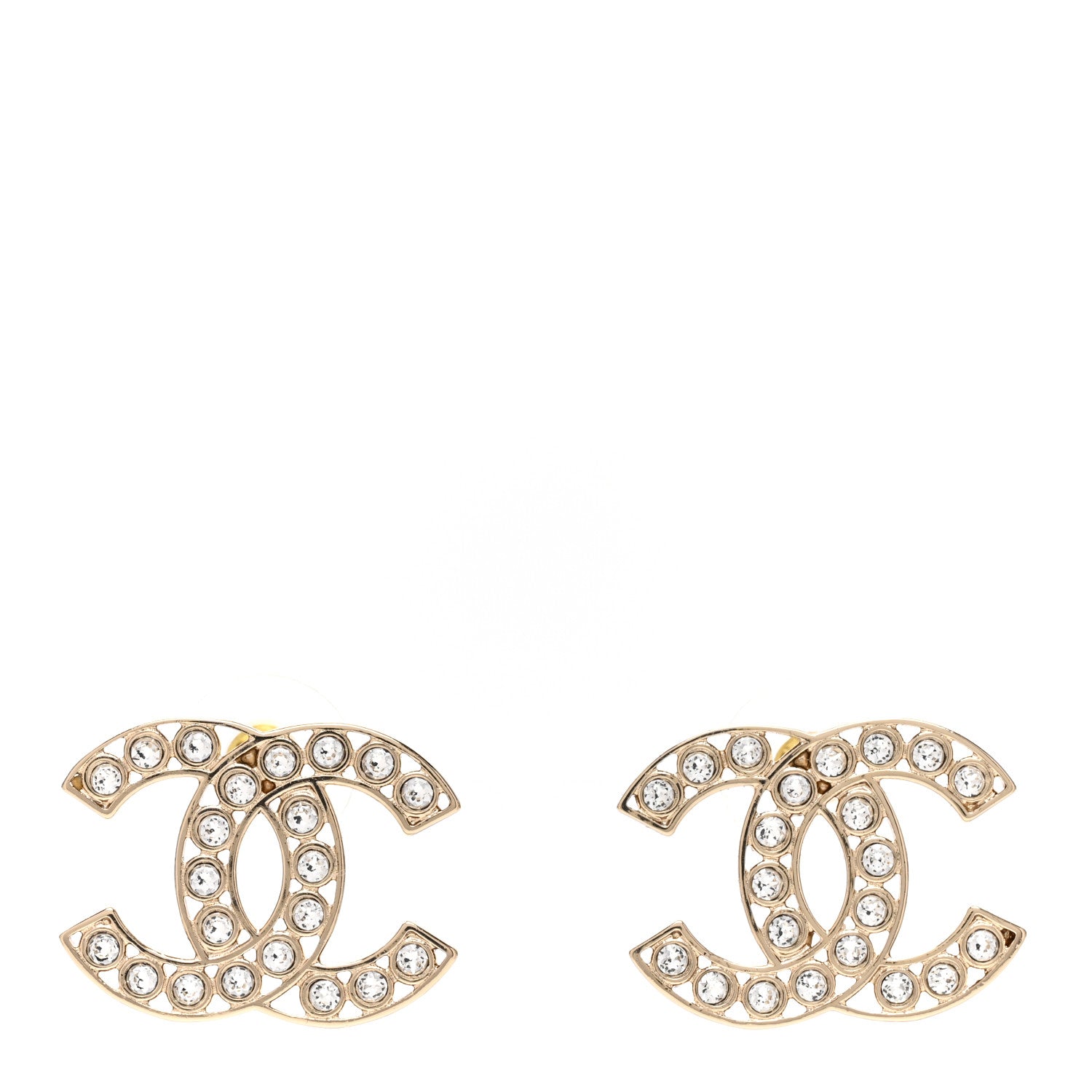 Chanel Metal Crystal Large CC Earrings Light Gold 1 of 5