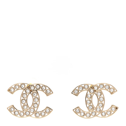 Chanel Metal Crystal Large CC Earrings Light Gold 1 of 5