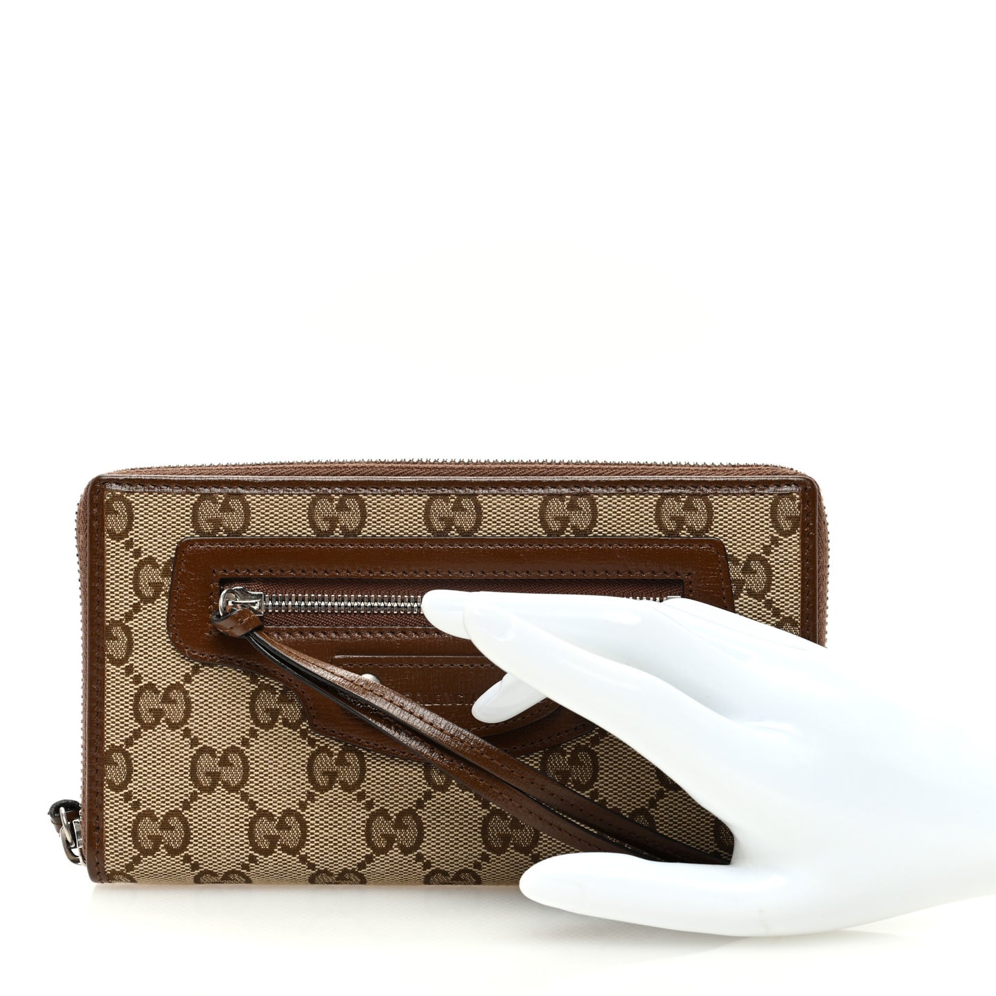 X GUCCI GG Monogram Azalea Calfskin Neo Classic Zip Around Wallet Beige Ebony Brown Sugar
