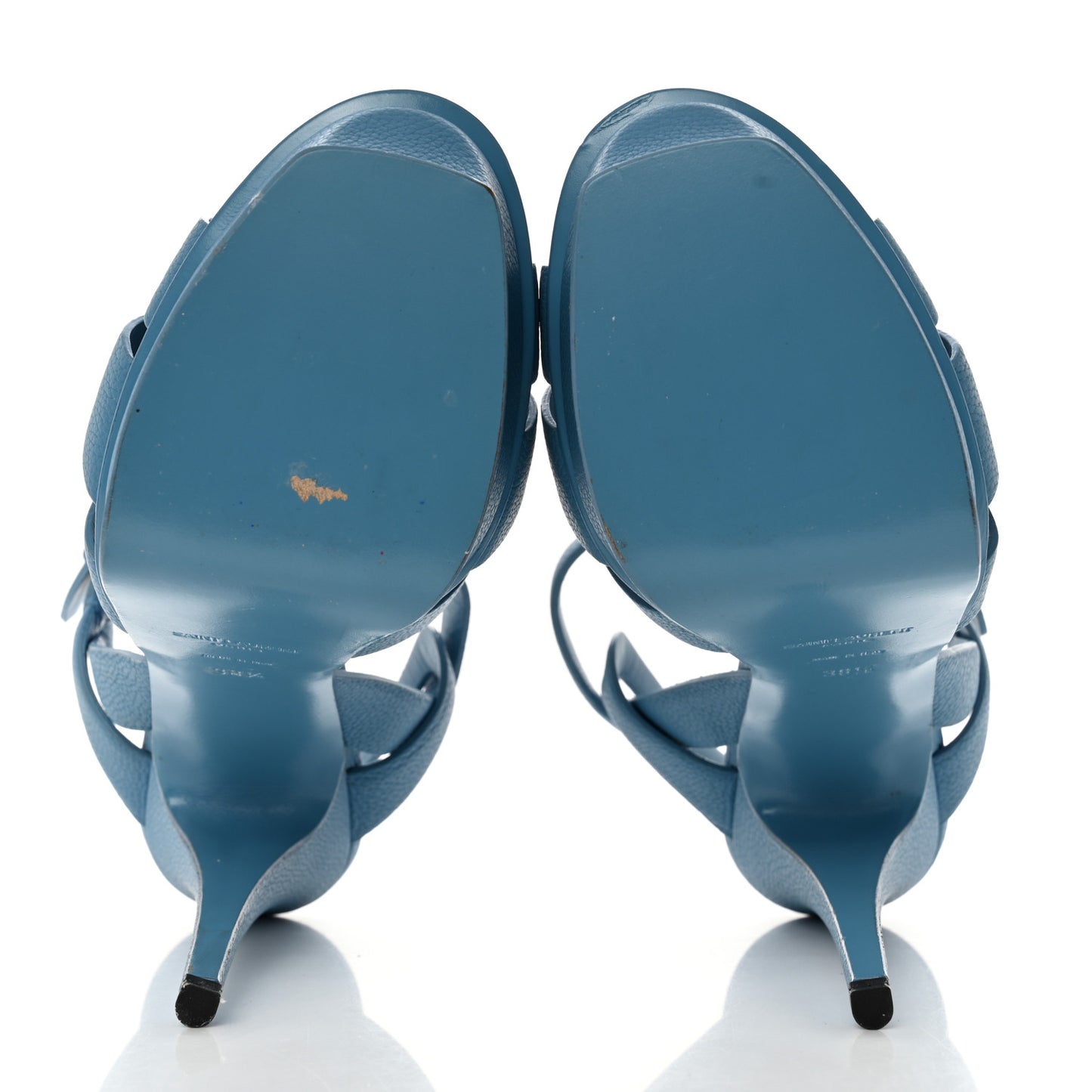 Grained Calfskin Tribute 105 Platform Sandals 38.5 Blue
