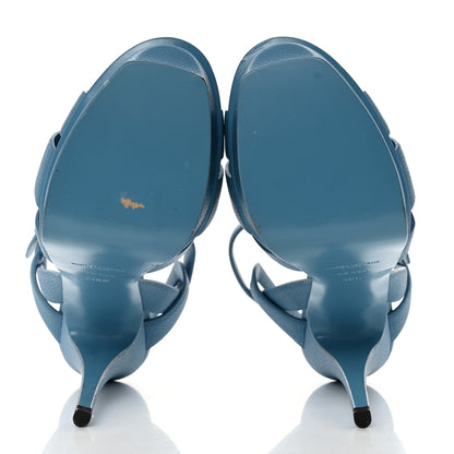 Saint Laurent Grained Calfskin Tribute 105 Platform Sandals 38.5 Blue 6 of 9